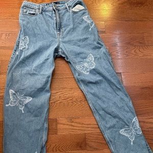 Hollister Light Blue Denim Jeans with White Butterfly Print